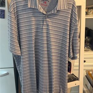 Chaps Men's Polo Shirt with Blue and White Stripes